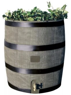 Round Rain Barrel With Planter, 35 Gallons 14 Round Rain Barrel With Planter, 35 Gallons -Garden Tool Store 8612856BK 08V tif