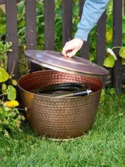 Hammered Copper Hose Pot With Lid -Garden Tool Store 8613311 0010